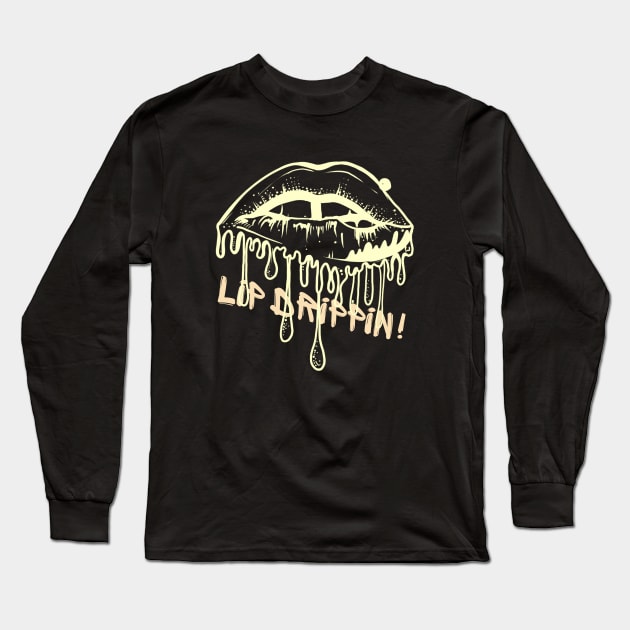 Yellow Vintage Dripping Glossy Lips Art Effect Long Sleeve T-Shirt by Praizes